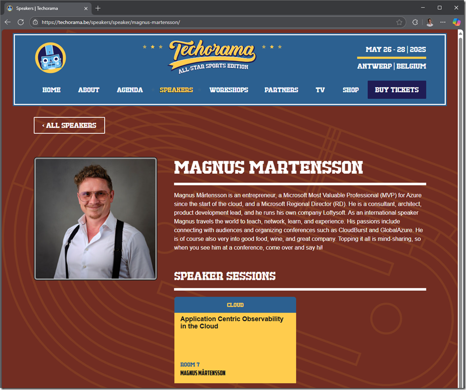 My speaker profile at Techorama Belgium 2025