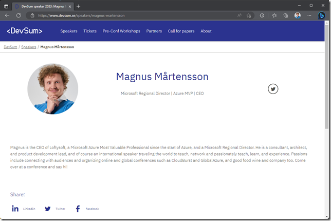 Magnus profile on DevSum